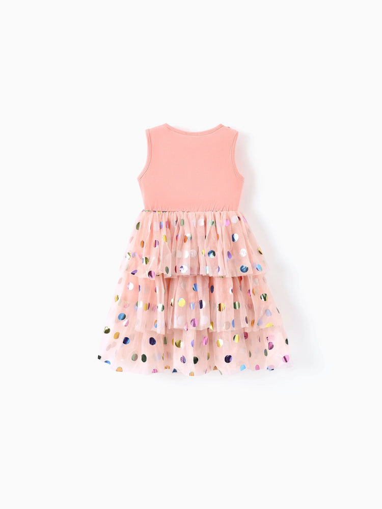 PAW Patrol Toddler Girl Skye Ruffled Polka dots Layered Mesh SpliceDress Pink