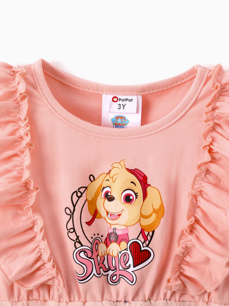 PAW Patrol Toddler Girl Skye Ruffled Polka dots Layered Mesh SpliceDress Pink