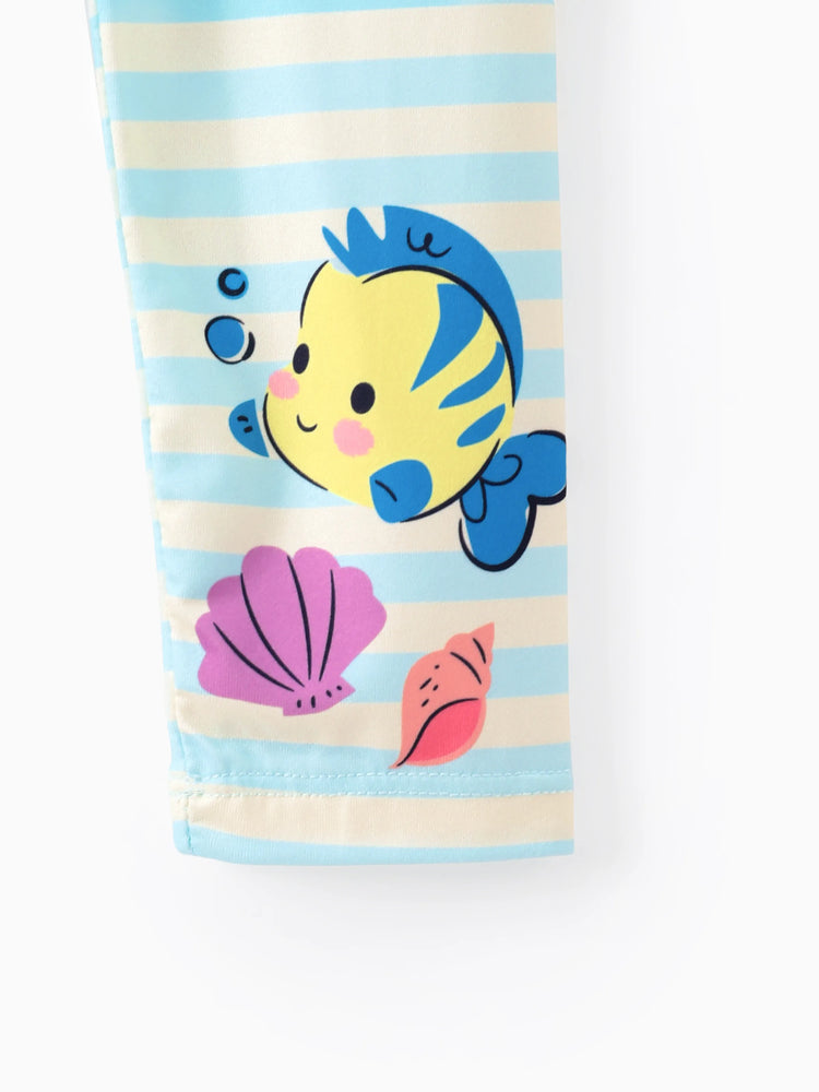 Disney Princess Toddler Girl 2pcs Ariel Print Peplum Tee and Stripe Pants Set Mintblue