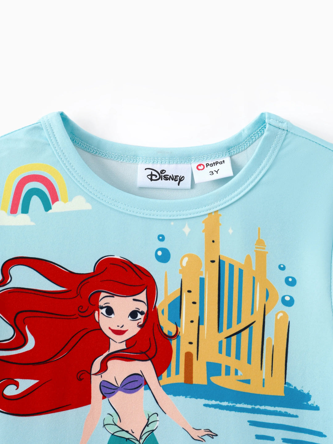 Ensemble 2 pièces Disney Princess pour petite fille, t-shirt à basque imprimé Ariel et pantalon à rayures, bleu menthe