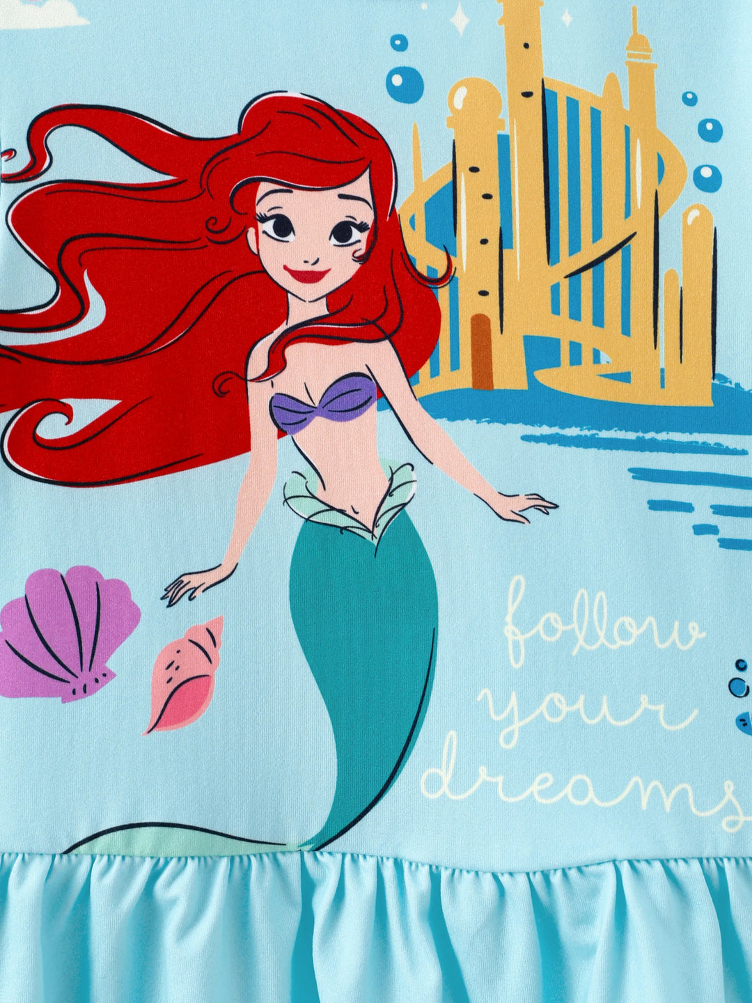 Ensemble 2 pièces Disney Princess pour petite fille, t-shirt à basque imprimé Ariel et pantalon à rayures, bleu menthe