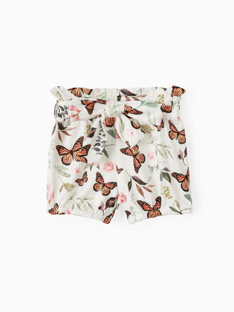 Ensemble 3 pièces pour bébé fille : barboteuse côtelée, short ceinturé et bandeau, marron