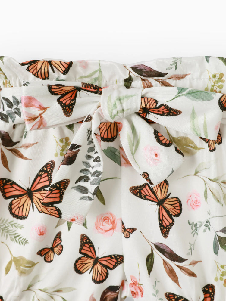 Ensemble 3 pièces pour bébé fille : barboteuse côtelée, short ceinturé et bandeau, marron