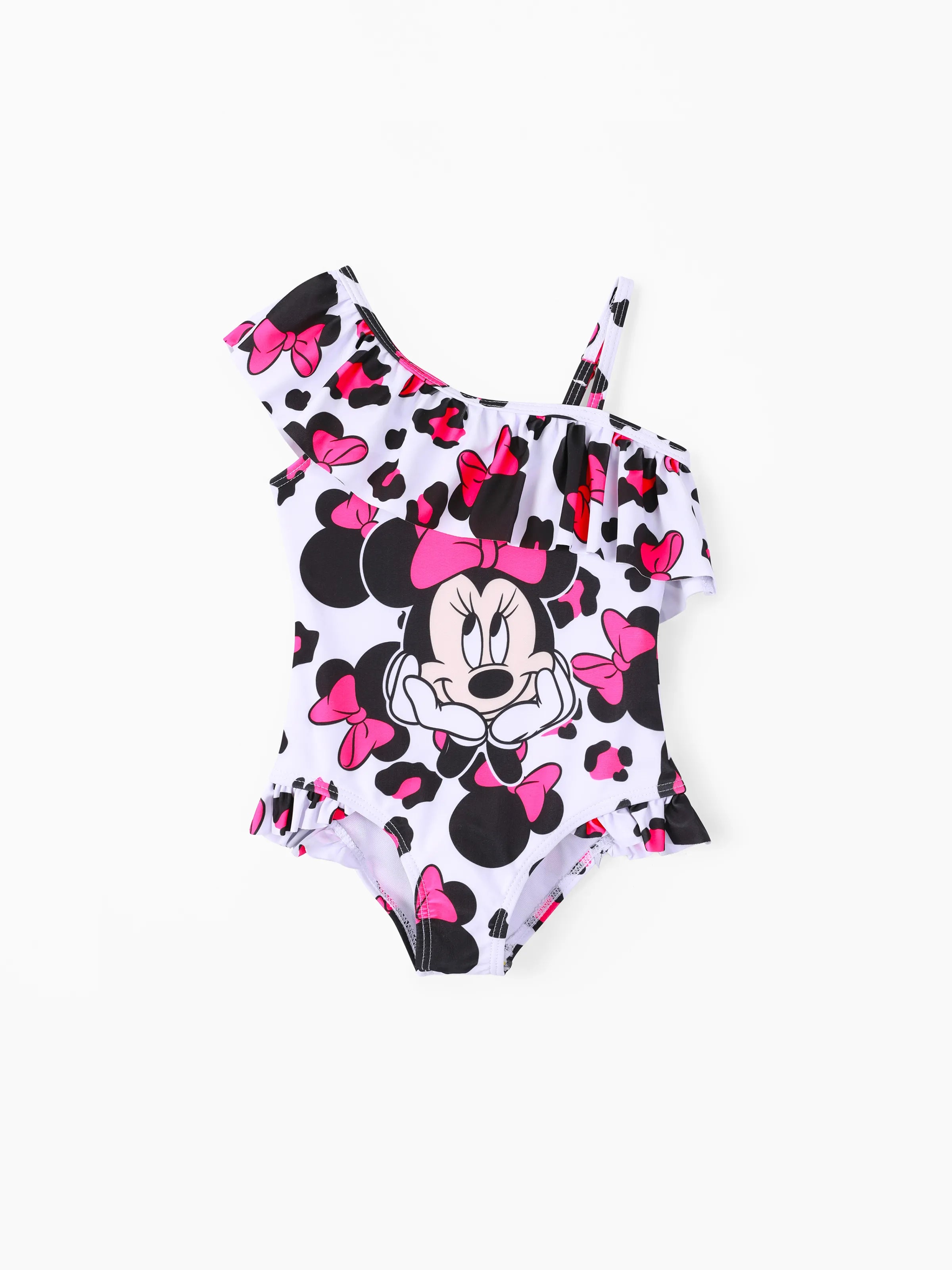 Disney Minnie Leopard Off-Shoulder Ruffle Swimsuit Disney Minnie leopard print off shoulder ruffle swimsuit for toddler girls in roseo pink