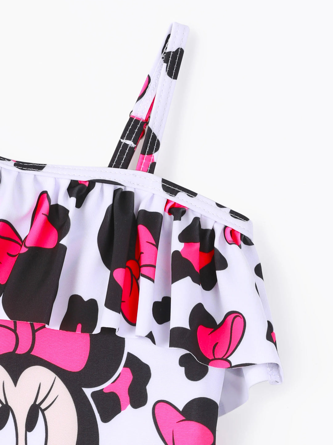 Disney Mickey and Friends Toddler Girl Minnie Leopard print off-shoulder ruffle swimsuit Roseo