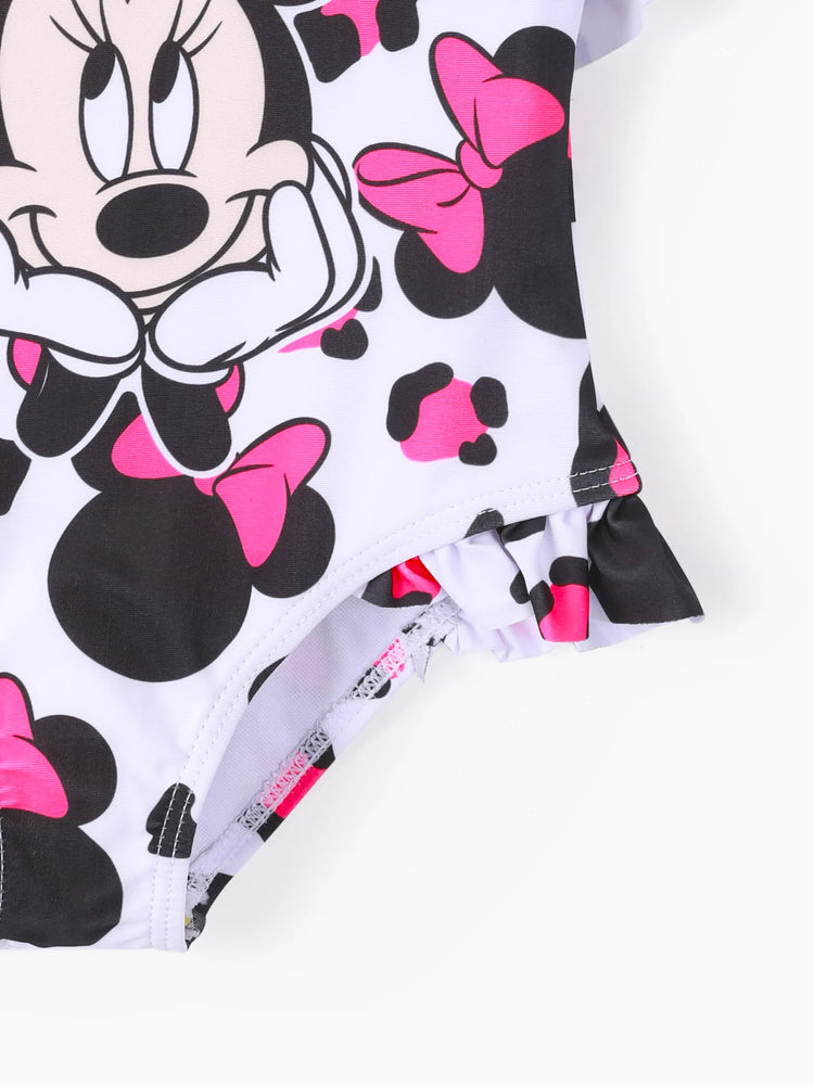 Disney Mickey and Friends Toddler Girl Minnie Leopard print off-shoulder ruffle swimsuit Roseo