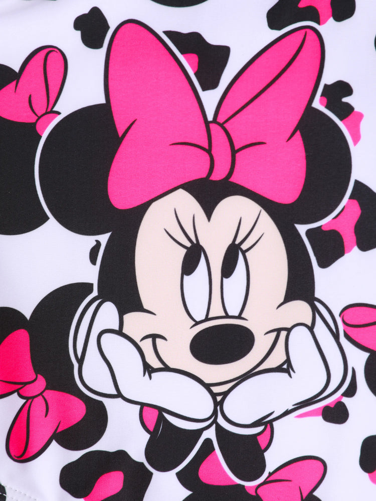 Disney Mickey and Friends Toddler Girl Minnie Leopard print off-shoulder ruffle swimsuit Roseo