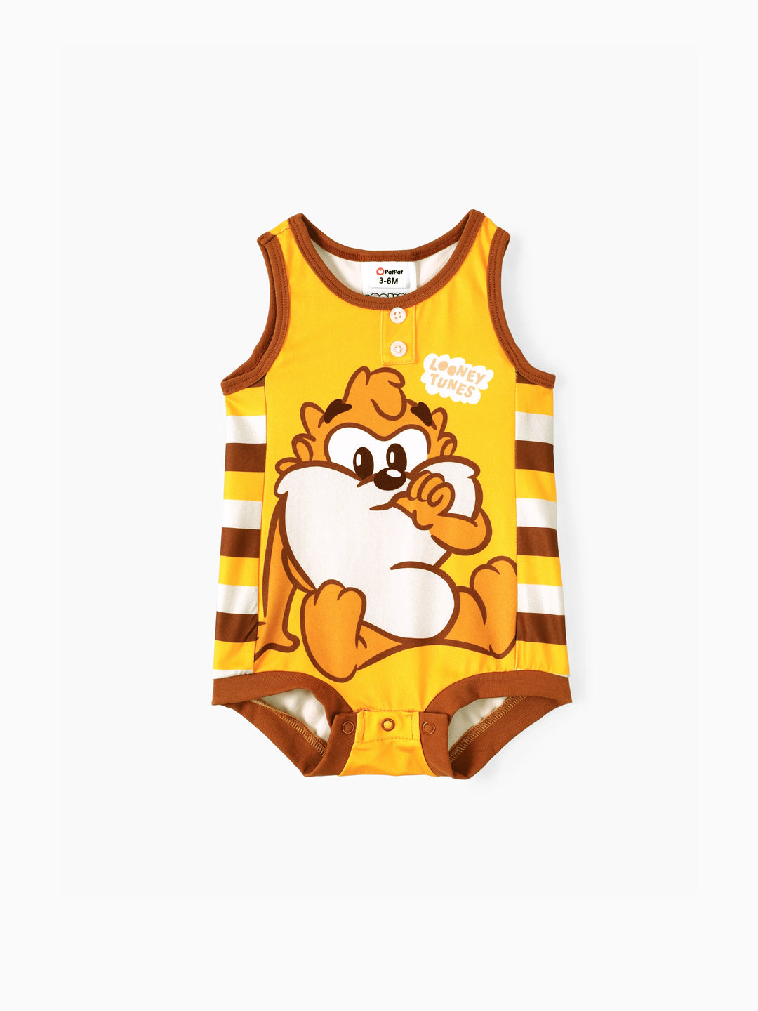 Looney Tunes Baby Boy Stripe and Character Print Sleeveless Jumpsuit Brown