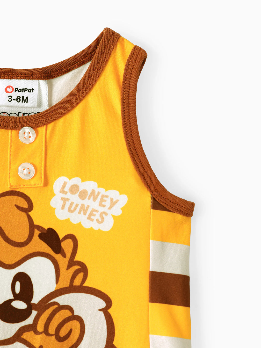 Mono sin mangas con estampado de rayas y personajes de Looney Tunes para bebé niño, color marrón