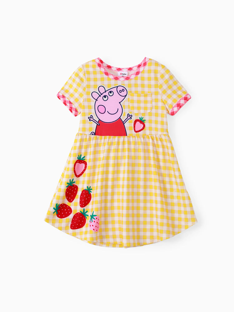 Peppa Pig Toddler Girl Summer Fruit/Grid/Stripe Pattern Dress Yellow