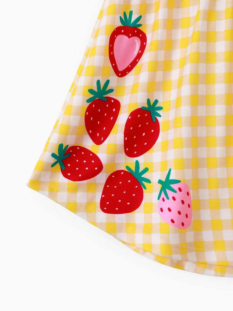 Peppa Pig Toddler Girl Summer Fruit/Grid/Stripe Pattern Dress Yellow