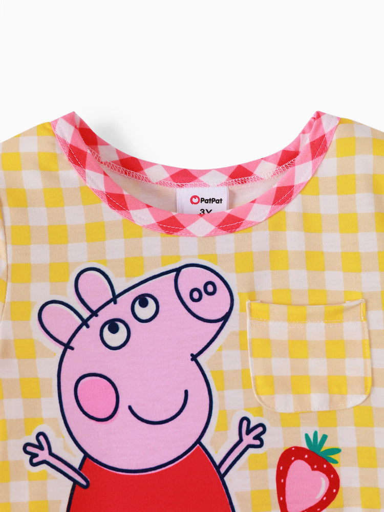 Peppa Pig Toddler Girl Summer Fruit/Grid/Stripe Pattern Dress Yellow