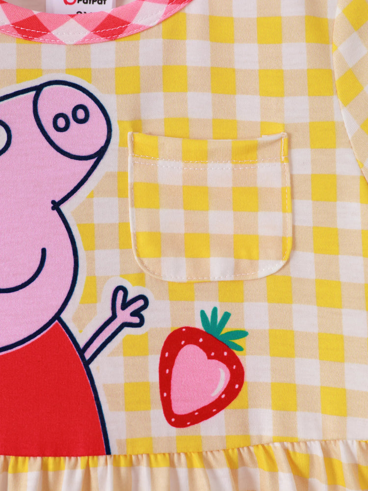 Peppa Pig Toddler Girl Summer Fruit/Grid/Stripe Pattern Dress Yellow