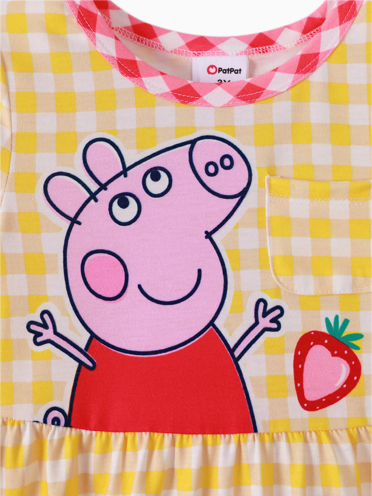 Peppa Pig Toddler Girl Summer Fruit/Grid/Stripe Pattern Dress Yellow