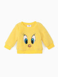 Pull polaire à manches longues brodé motif animal de dessin animé Looney Tunes pour bébé fille, jaune