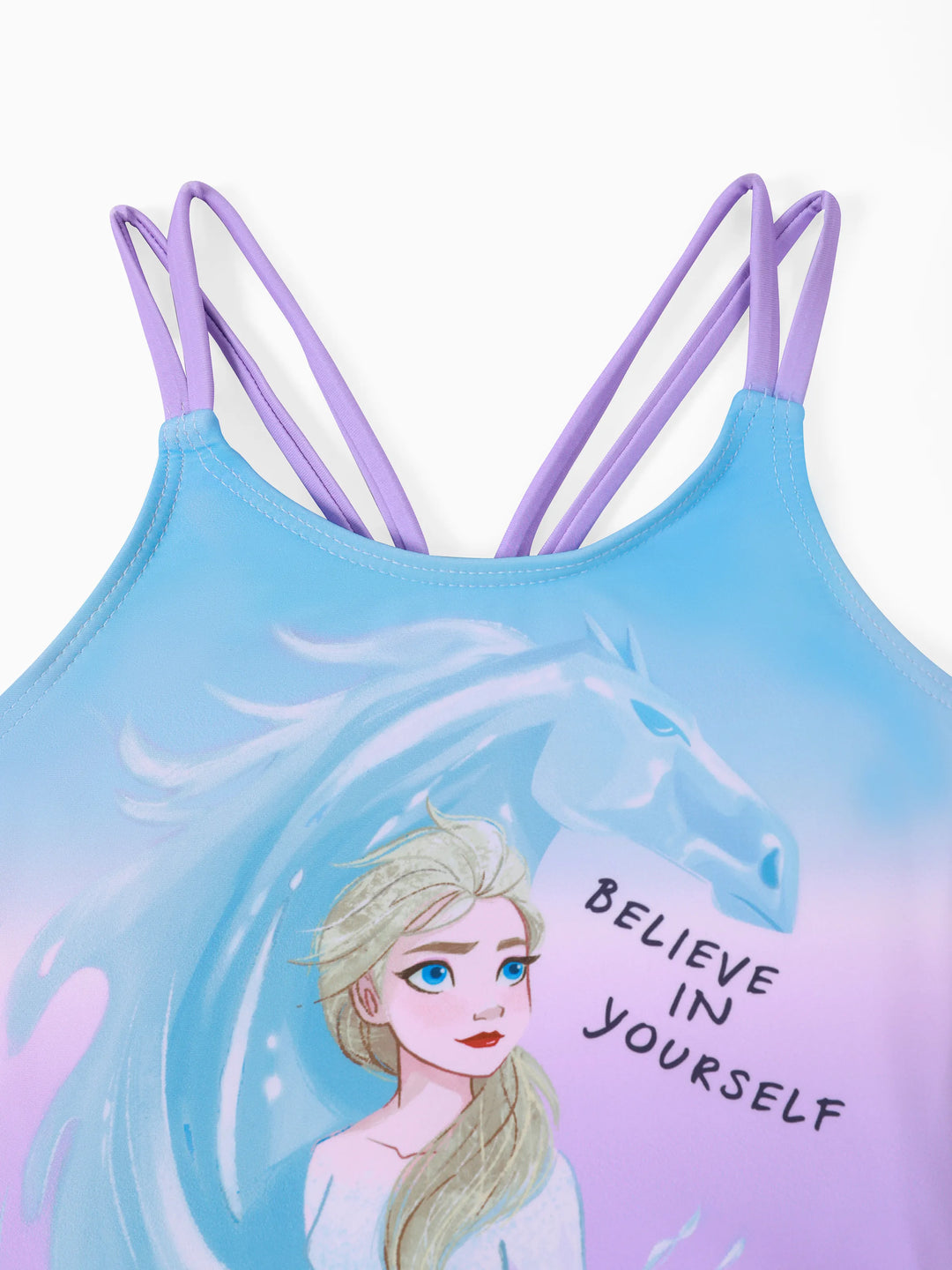 Disney Frozen Elsa 1pc Kleinkind Mädchen Charakter Ganzkörper Farbverlauf Wischmuster Glänzendes Material Rüsche UPF 50+ Badeanzug lila