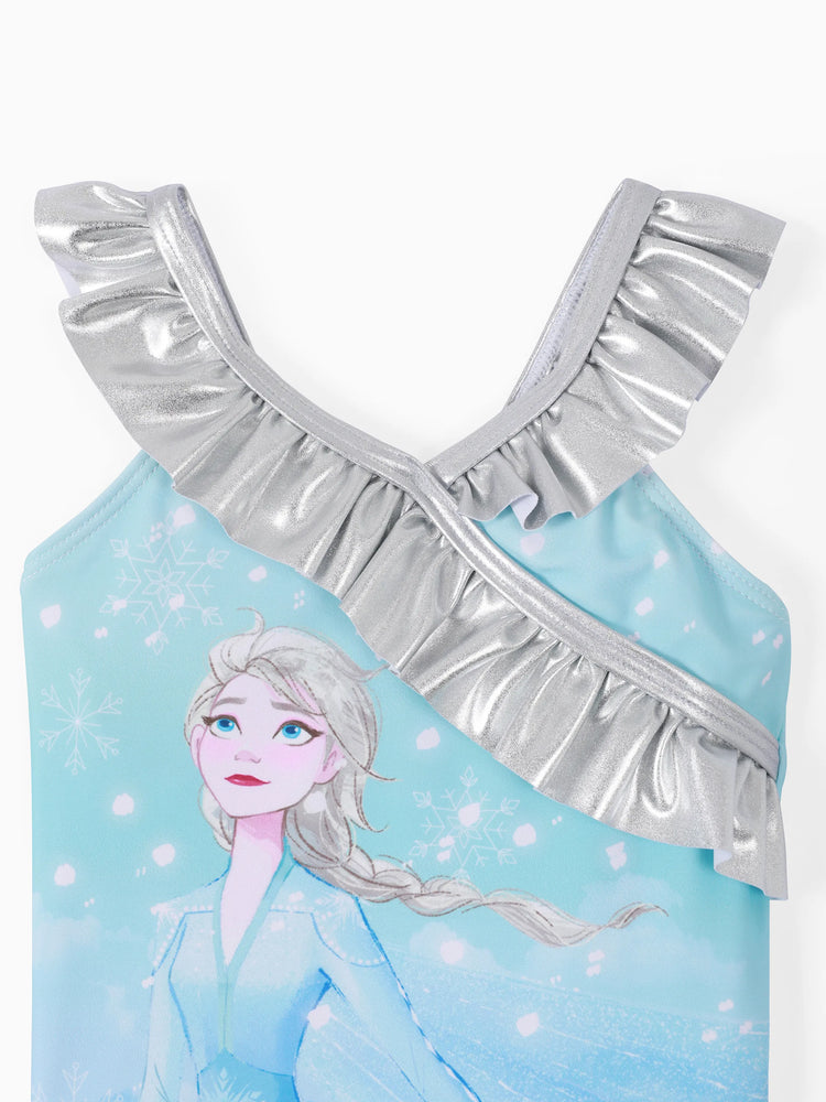 Maillot de bain à volants Elsa pour petite fille Disney La Reine des Neiges, protection UPF 50+, bleu