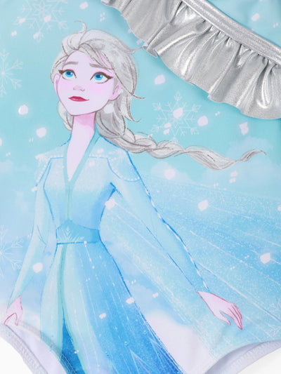 Disney Frozen Elsa Toddler Girl Elsa Ruffle UPF 50+ Swimsuit Blue