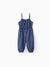 Toddler Girl Polka dots Bowknot Design Denim Cami Jumpsuits Deep Blue