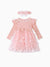 2pcs Baby Girl 95% Cotton Ribbed Long-sleeve Splicing 3D Butterfly Appliques Mesh Fairy Dress with Headband Set Pink