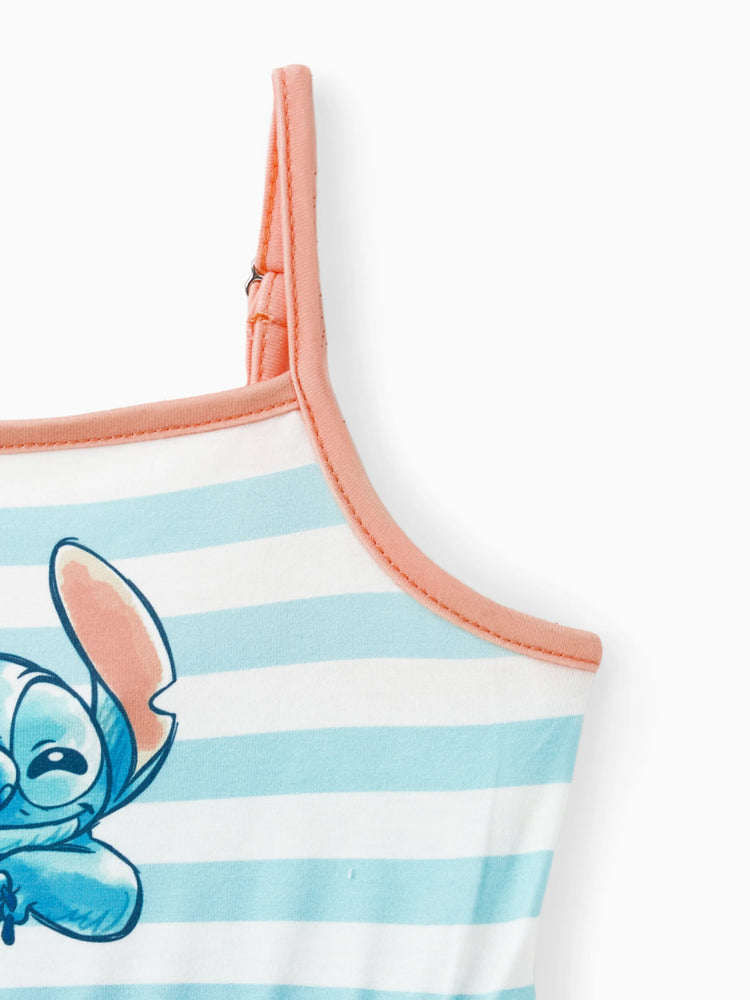 Ensemble assorti Disney Stitch Family, t-shirt et robe sans manches à imprimé dégradé de fleurs tropicales, multicolore