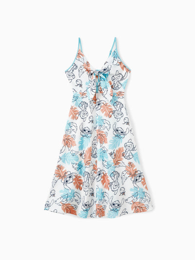 Disney Stitch Family Matching Tropical Flower Gradient Print T-shirt/Sleevelss Dress Multicolor