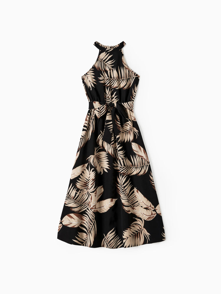 Ensembles familiaux assortis : robes dos nu sans manches et hauts à manches courtes, couleur unie, noir