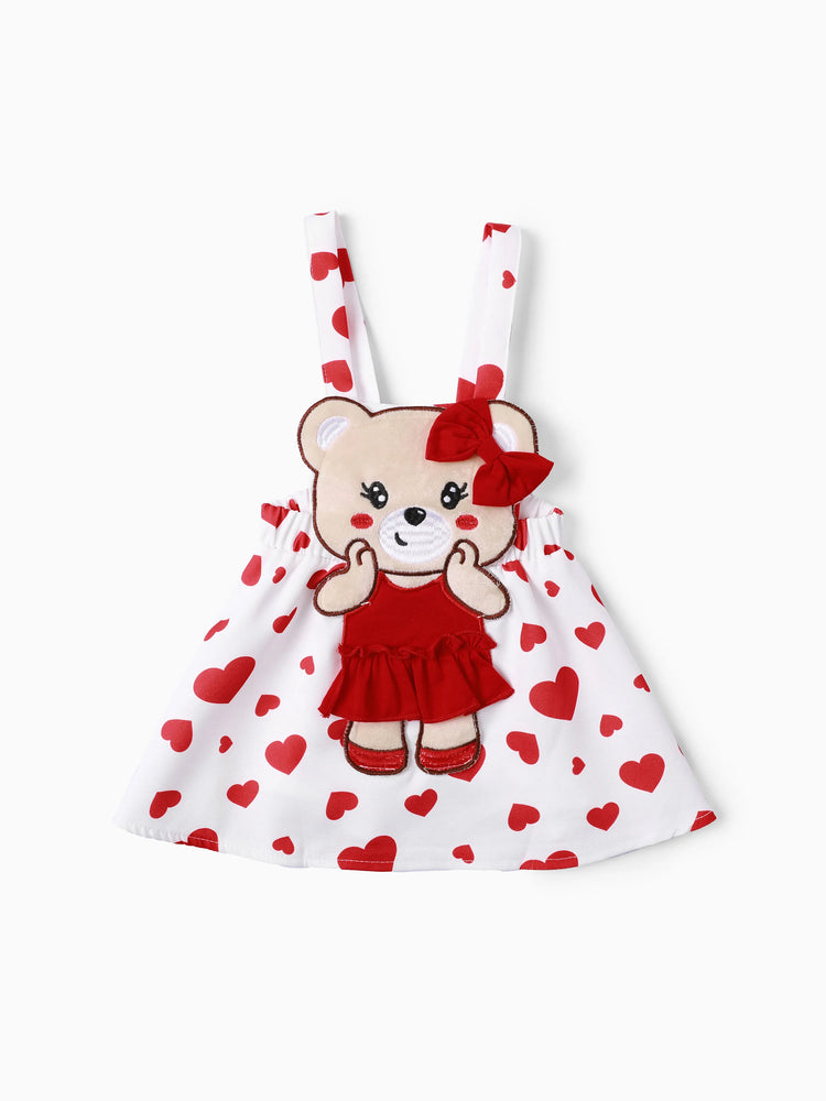 Ensemble 3 pièces pour bébé fille, barboteuse style ours et robe brodée avec bandeau, rouge