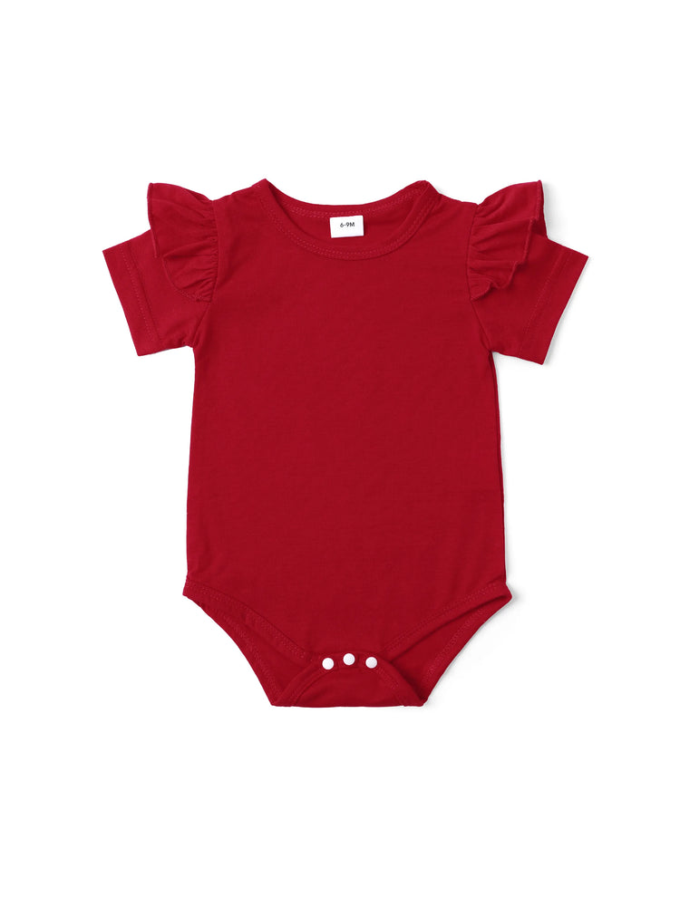 Ensemble 3 pièces pour bébé fille, barboteuse style ours et robe brodée avec bandeau, rouge
