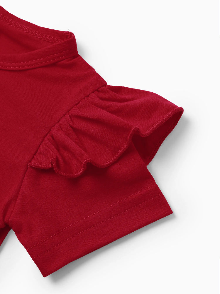 Ensemble 3 pièces pour bébé fille, barboteuse style ours et robe brodée avec bandeau, rouge