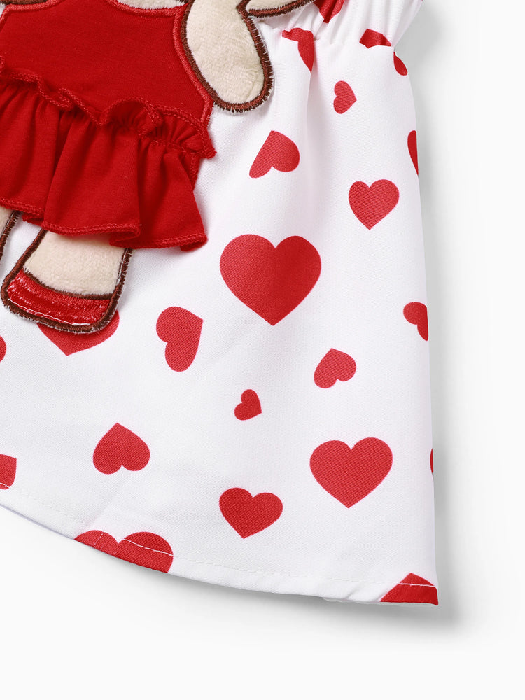 Ensemble 3 pièces pour bébé fille, barboteuse style ours et robe brodée avec bandeau, rouge