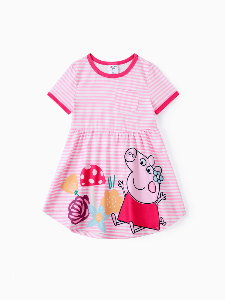 Peppa Pig Toddler Girl Summer Fruit/Grid/Stripe Pattern Dress Pink