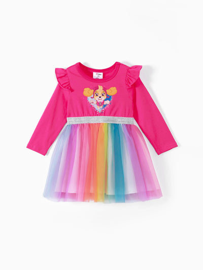 Robe en tulle à manches flottantes arc-en-ciel Skye de la Pat'Patrouille pour petite fille Roseo