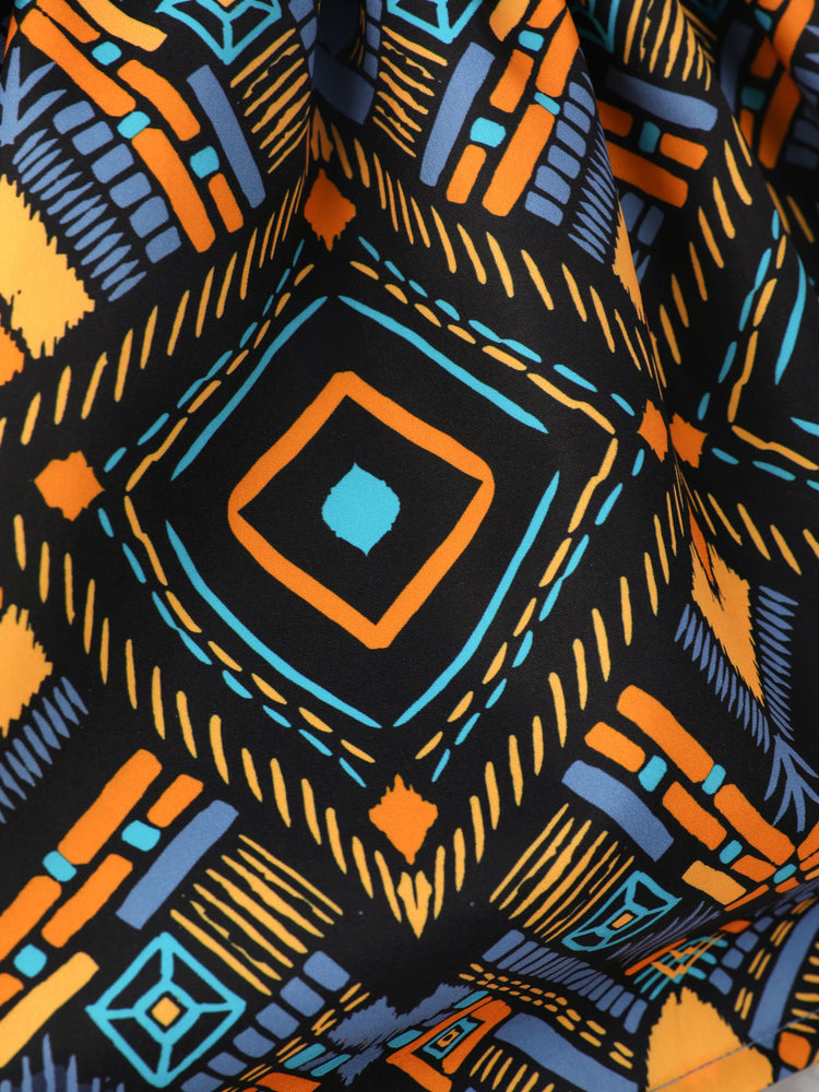 Toddler Girl Boho Exotic Graphic Splice Belted Slip Dress Light Blue