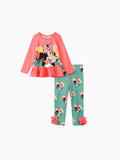 Ensemble 2 pièces Disney Mickey et ses amis pour petite fille, t-shirt à manches longues et pantalon à nœud papillon, imprimé personnage Minnie, rouge clair