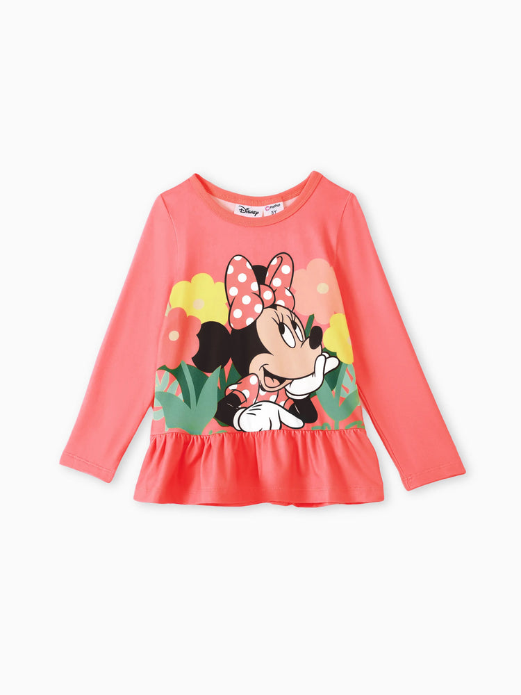 Ensemble 2 pièces Disney Mickey et ses amis pour petite fille, t-shirt à manches longues et pantalon à nœud papillon, imprimé personnage Minnie, rouge clair