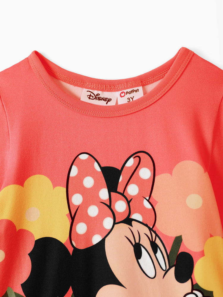 Ensemble 2 pièces Disney Mickey et ses amis pour petite fille, t-shirt à manches longues et pantalon à nœud papillon, imprimé personnage Minnie, rouge clair