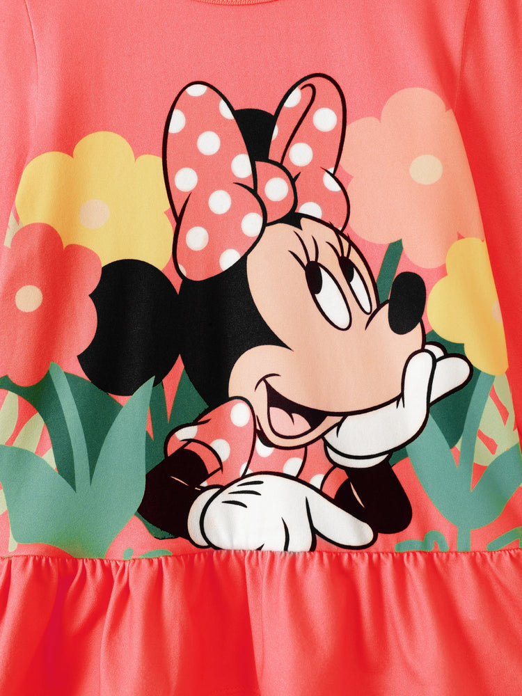 Ensemble 2 pièces Disney Mickey et ses amis pour petite fille, t-shirt à manches longues et pantalon à nœud papillon, imprimé personnage Minnie, rouge clair