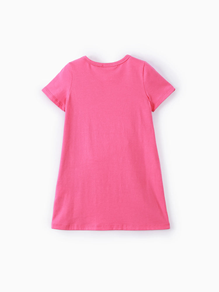 PAW Patrol Toddler Girl Chase Marshall Skye Rubble Everest Letter Print Colorblock Short-sleeve Cotton Dress PinkyWhite