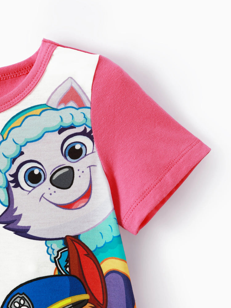 PAW Patrol Toddler Girl Chase Marshall Skye Rubble Everest Letter Print Colorblock Short-sleeve Cotton Dress PinkyWhite