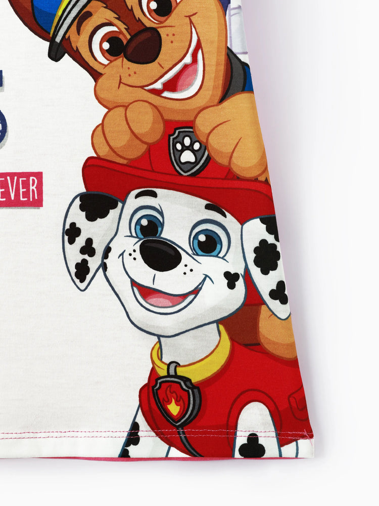 PAW Patrol Toddler Girl Chase Marshall Skye Rubble Everest Letter Print Colorblock Short-sleeve Cotton Dress PinkyWhite