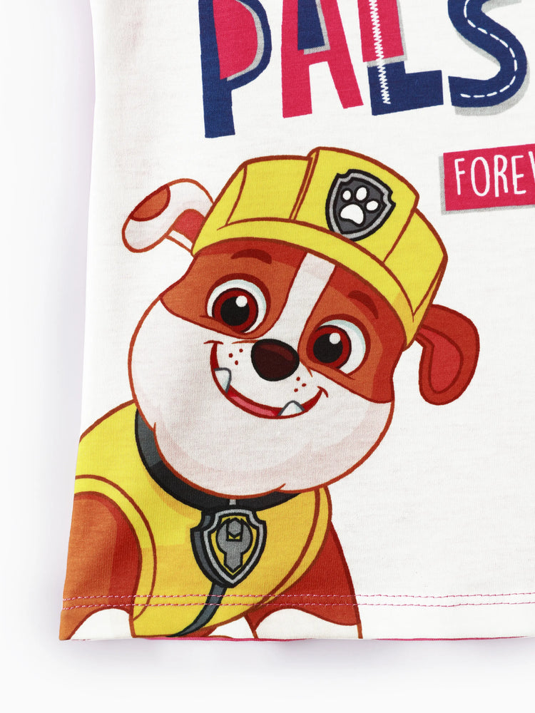 PAW Patrol Toddler Girl Chase Marshall Skye Rubble Everest Letter Print Colorblock Short-sleeve Cotton Dress PinkyWhite