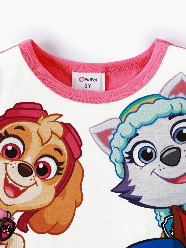 PAW Patrol Toddler Girl Chase Marshall Skye Rubble Everest Letter Print Colorblock Short-sleeve Cotton Dress PinkyWhite