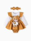 Baby Girl Clothes Bear Style Embroidered Romper with Headband Ginger