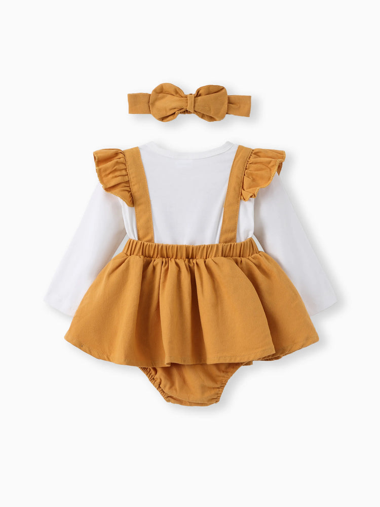 Baby Mädchen Kleidung Bär Stil Bestickter Strampler mit Stirnband Ingwer