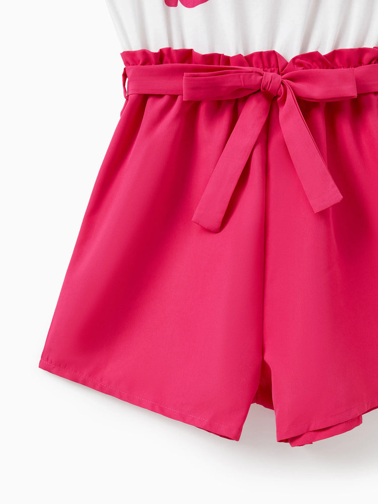 Barboteuse débardeur avec ceinture et imprimé lettres Barbie Maman et Moi, blanche