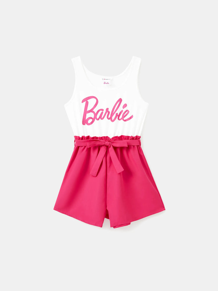 Barboteuse débardeur avec ceinture et imprimé lettres Barbie Maman et Moi, blanche