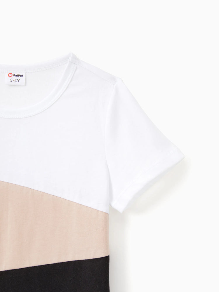 Ensembles assortis pour toute la famille : robe à bretelles florales croisées dans le dos et haut colorblock noir