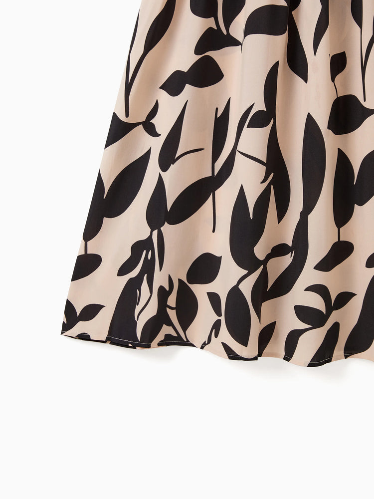 Mommy & me Cross Back Floral Strap Dress and Colorblock Top Sets Black