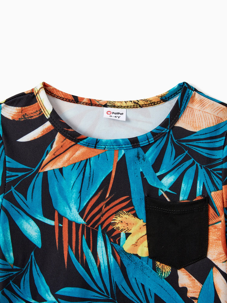 Ensembles assortis pour toute la famille : t-shirt à imprimé floral et robe à bretelles latérales avec cordon de serrage et fronces florales, noir